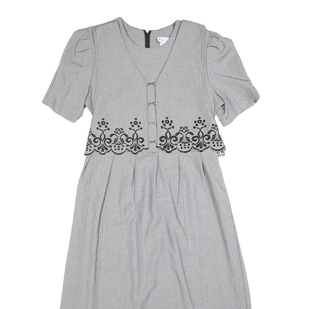 MISS DORBY Womens Grey & Black Embroidered Midi Dress Polyester Puff Sleeve L