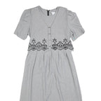 MISS DORBY Womens Grey & Black Embroidered Midi Dress Polyester Puff Sleeve L