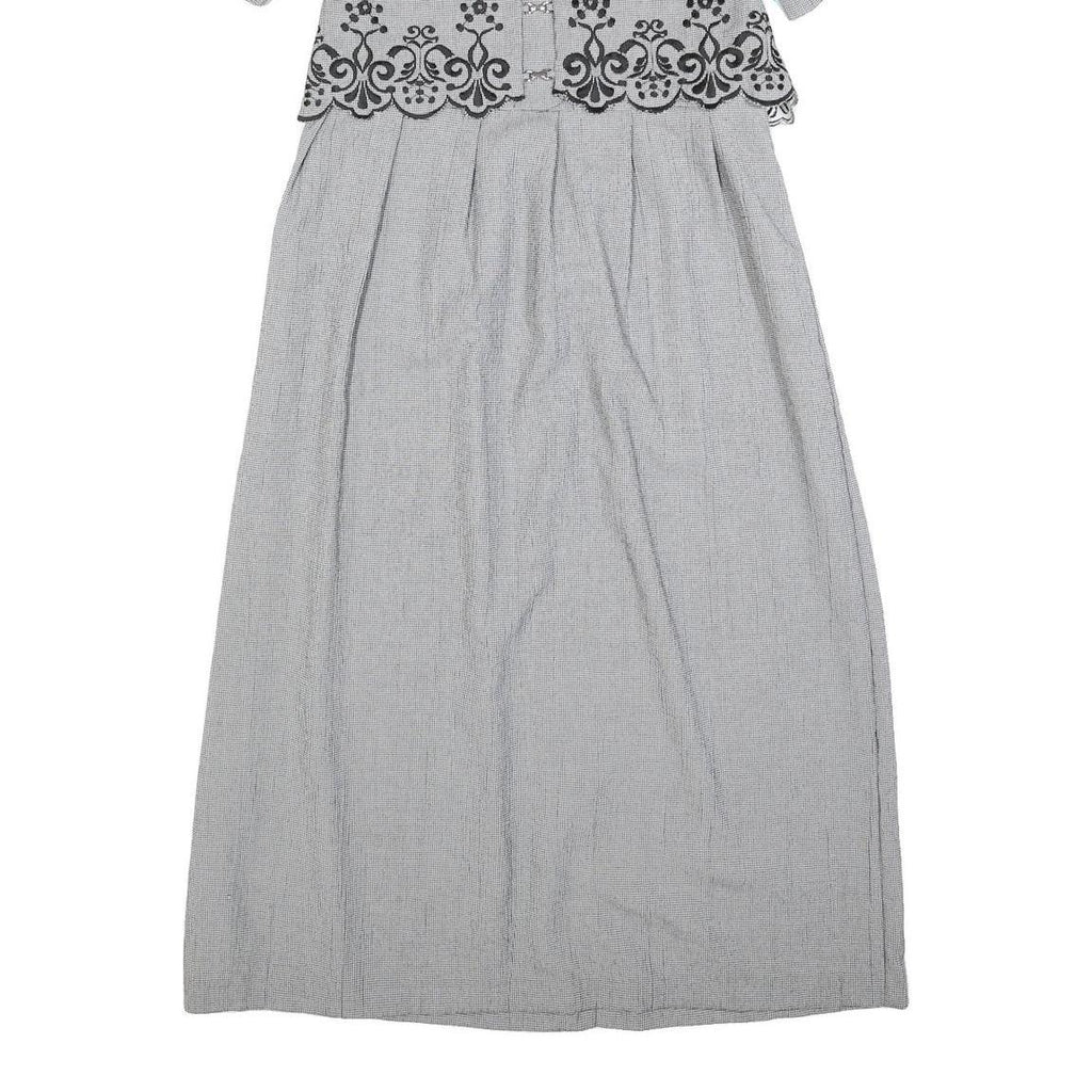 MISS DORBY Womens Grey & Black Embroidered Midi Dress Polyester Puff Sleeve L