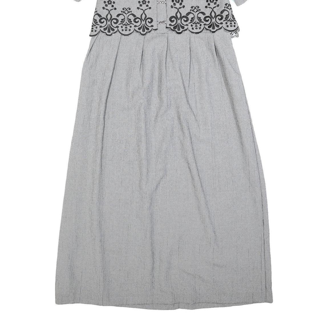 MISS DORBY Womens Grey & Black Embroidered Midi Dress Polyester Puff Sleeve L