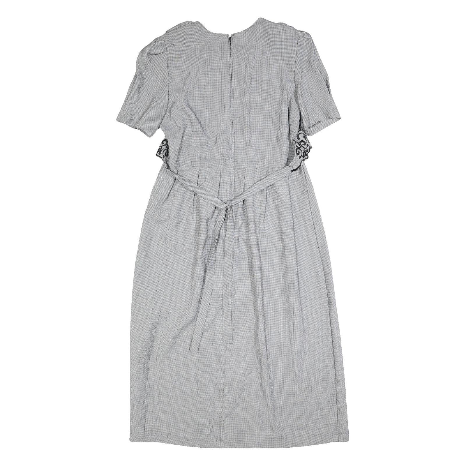 MISS DORBY Womens Grey & Black Embroidered Midi Dress Polyester Puff Sleeve L