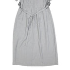 MISS DORBY Womens Grey & Black Embroidered Midi Dress Polyester Puff Sleeve L