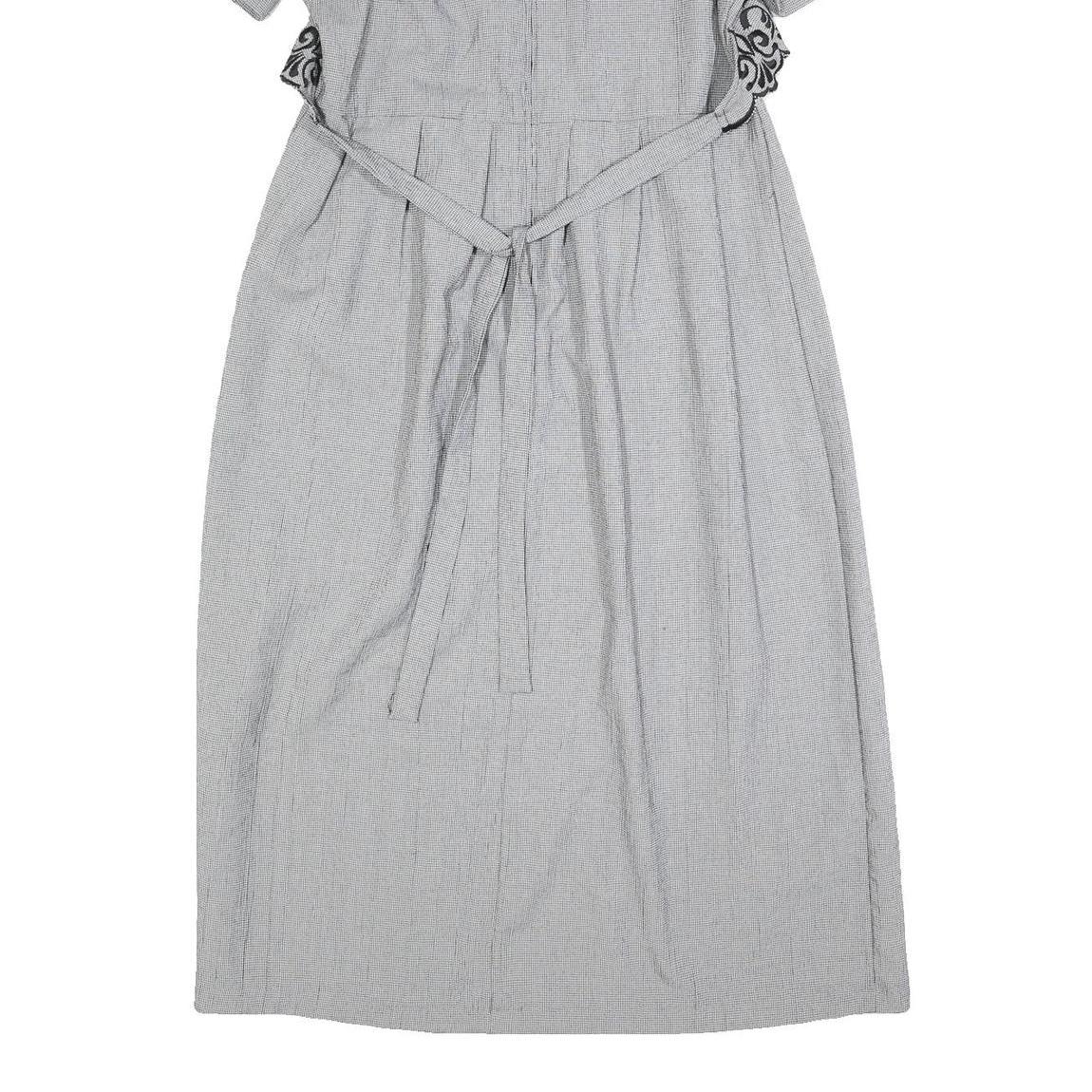 MISS DORBY Womens Grey & Black Embroidered Midi Dress Polyester Puff Sleeve L