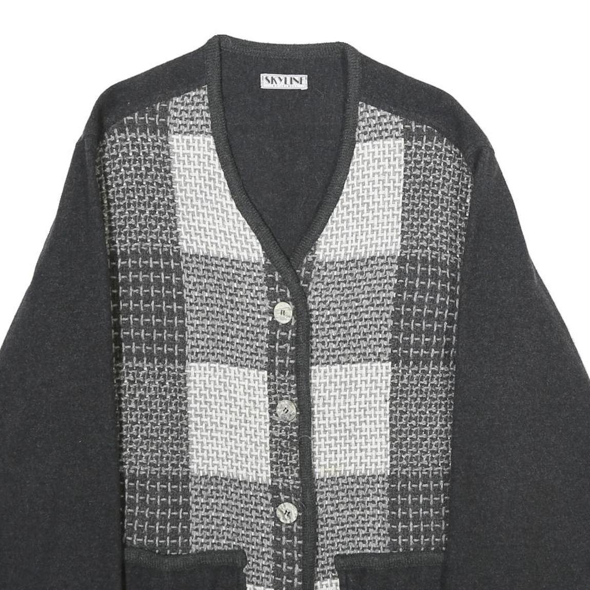 SKYLINE Womens Grey Wool Blend Button Jacket M Check Pattern Casual Outerwear