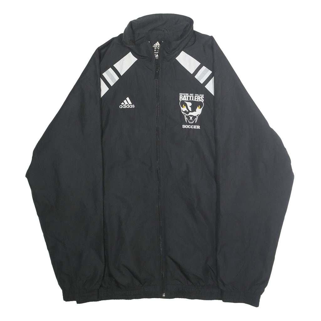 ADIDAS Mens Black Soccer Track Jacket S Polyester Striped Zip Sportswear
