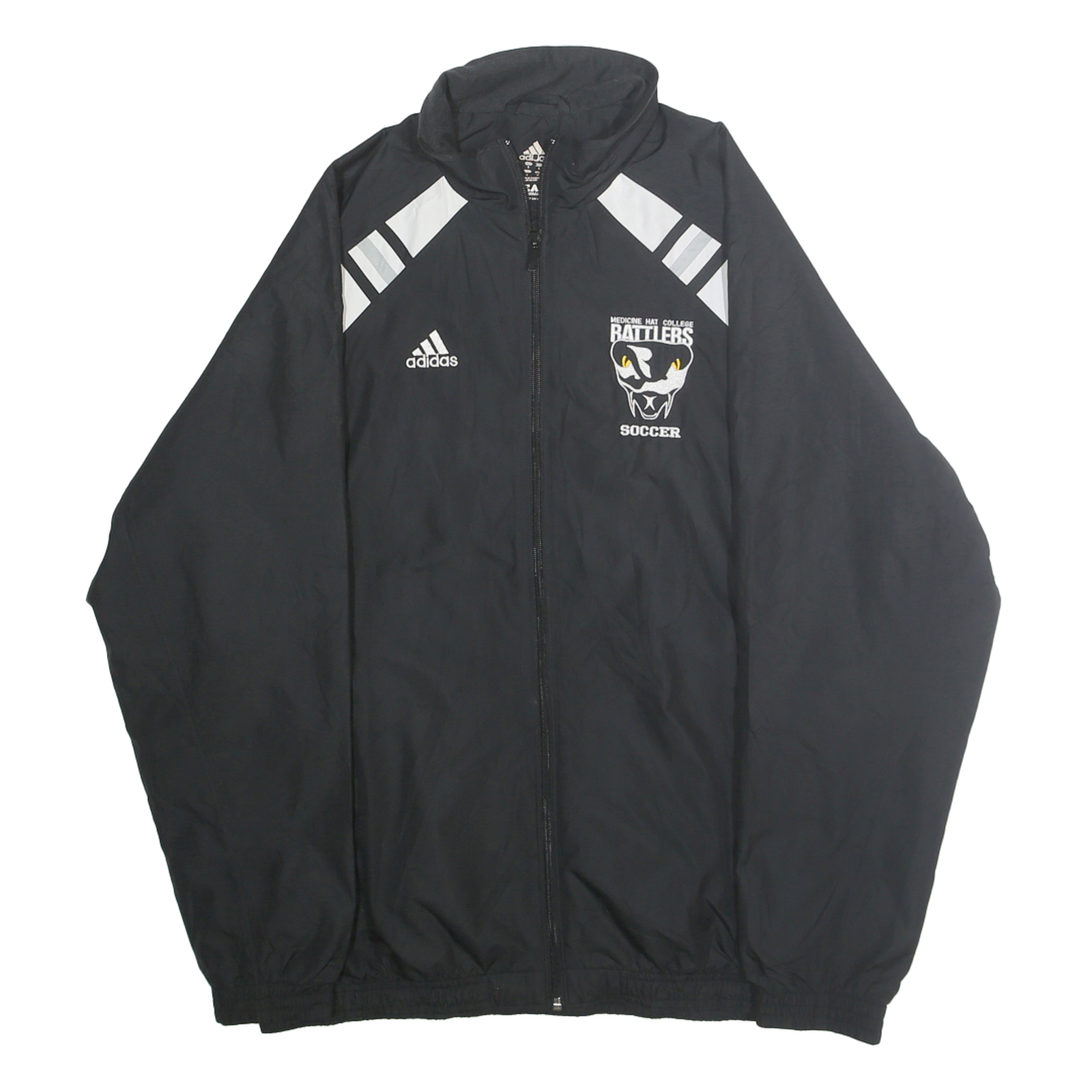 ADIDAS Mens Black Soccer Track Jacket S Polyester Striped Zip Sportswear