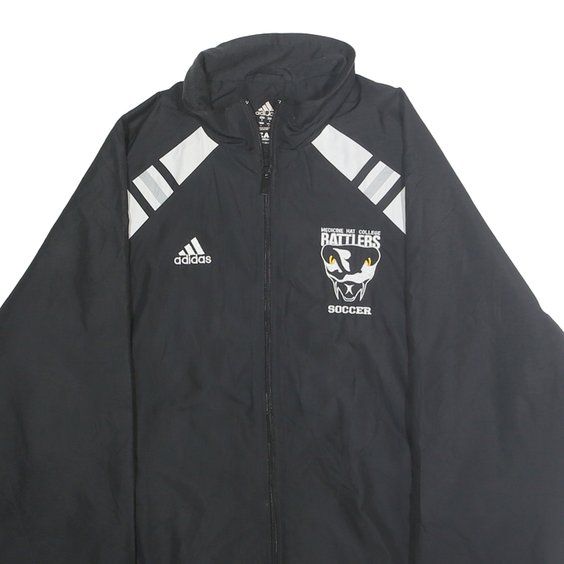 ADIDAS Mens Black Soccer Track Jacket S Polyester Striped Zip Sportswear