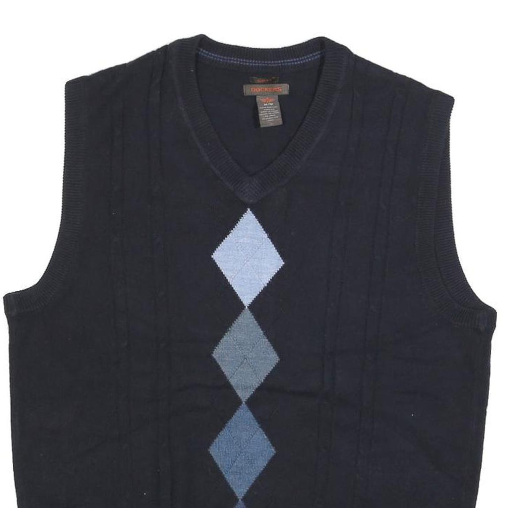 DOCKERS Mens Navy Blue Argyle Pattern V-Neck Basic Knit M Jumper Vest Acrylic