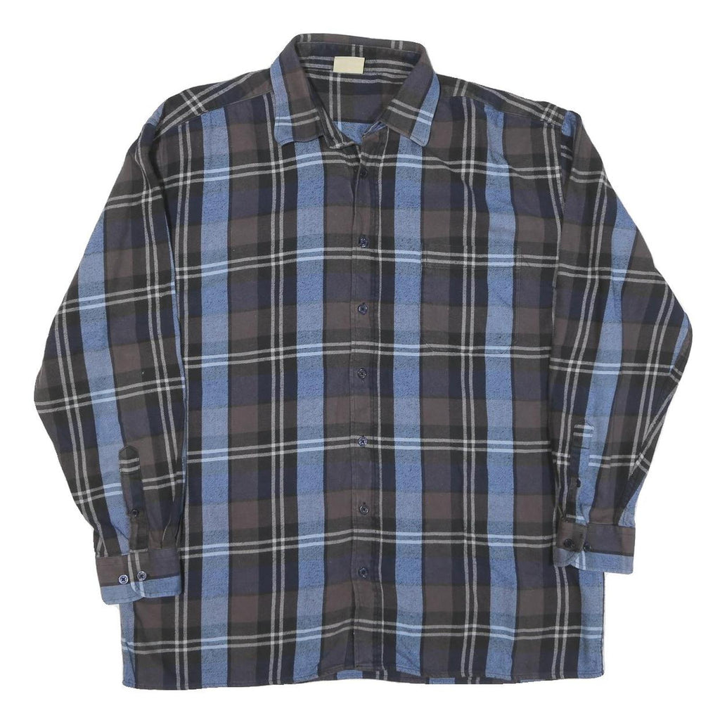 Mens Black & Blue Cotton Plaid Shirt XL Long Sleeve Casual Button Shirt