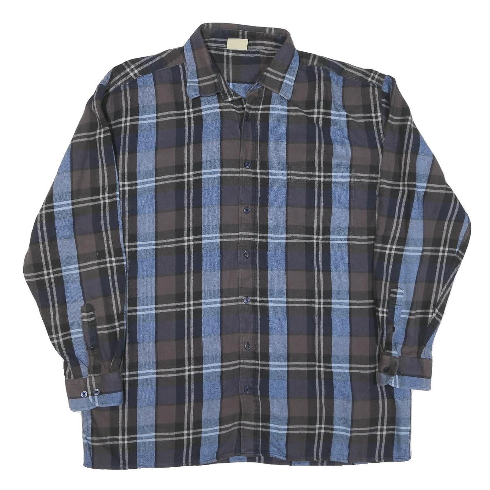 Mens Black & Blue Cotton Plaid Shirt XL Long Sleeve Casual Button Shirt