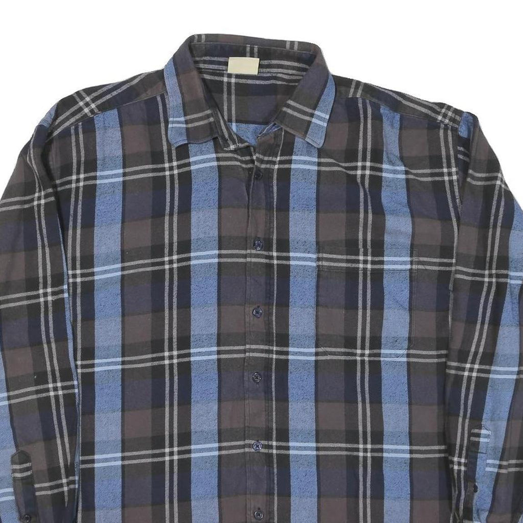 Mens Black & Blue Cotton Plaid Shirt XL Long Sleeve Casual Button Shirt