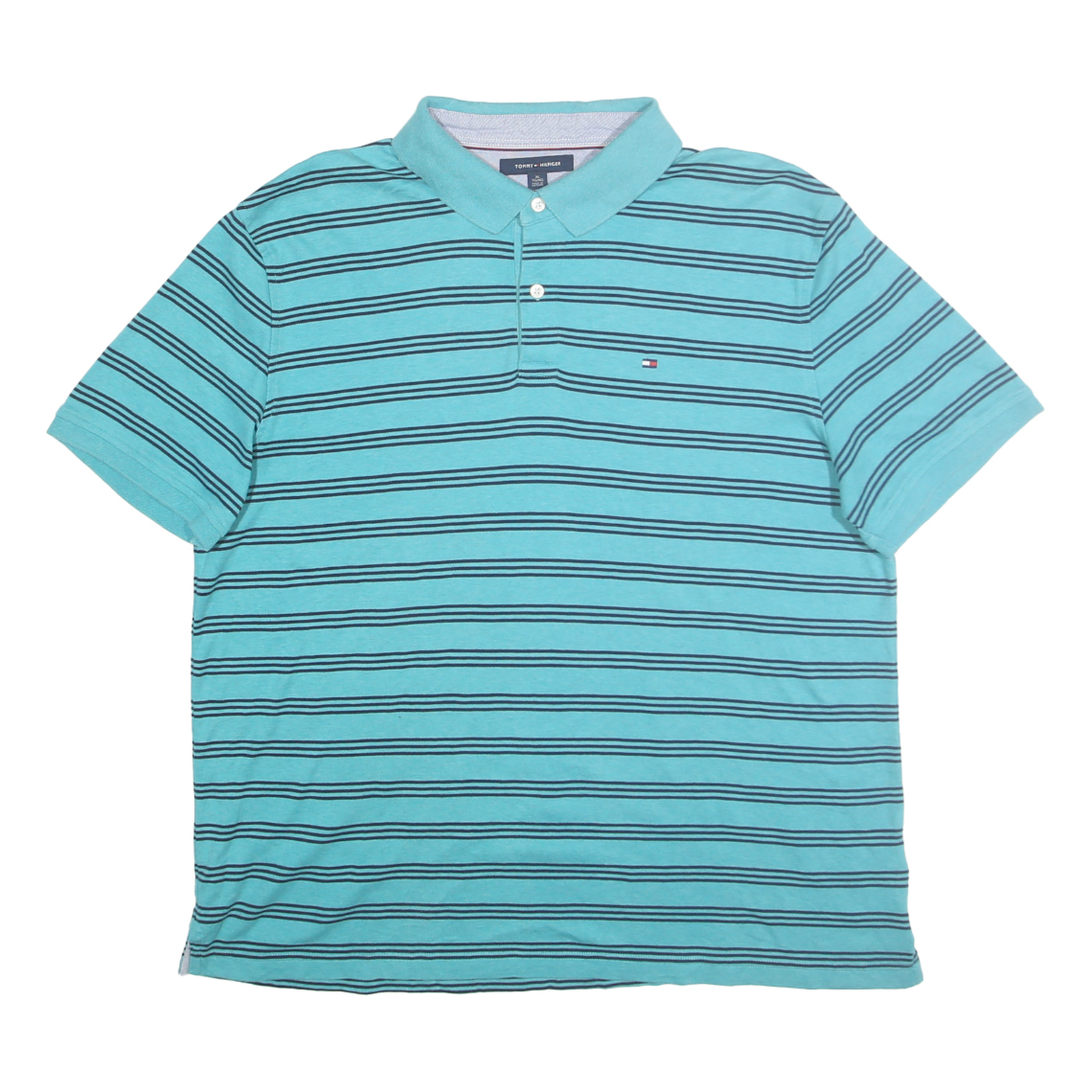 TOMMY HILFIGER Mens Blue Striped Polo Shirt XL Cotton Classic Fit Casual