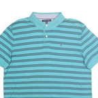 TOMMY HILFIGER Mens Blue Striped Polo Shirt XL Cotton Classic Fit Casual
