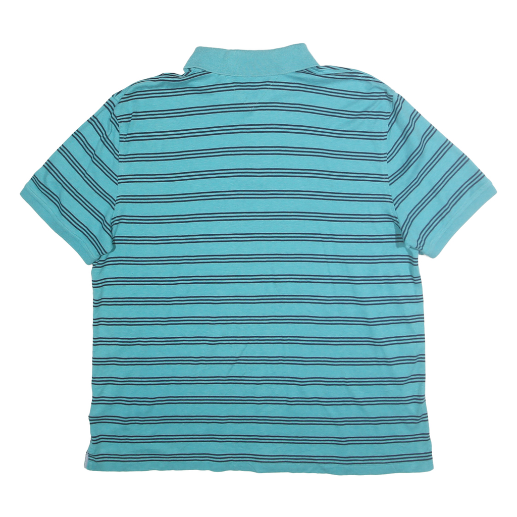 TOMMY HILFIGER Mens Blue Striped Polo Shirt XL Cotton Classic Fit Casual