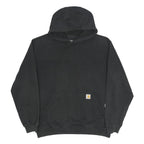 CARHARTT Mens Black Hoodie L Logo Sleeve Print Cotton Blend Pullover