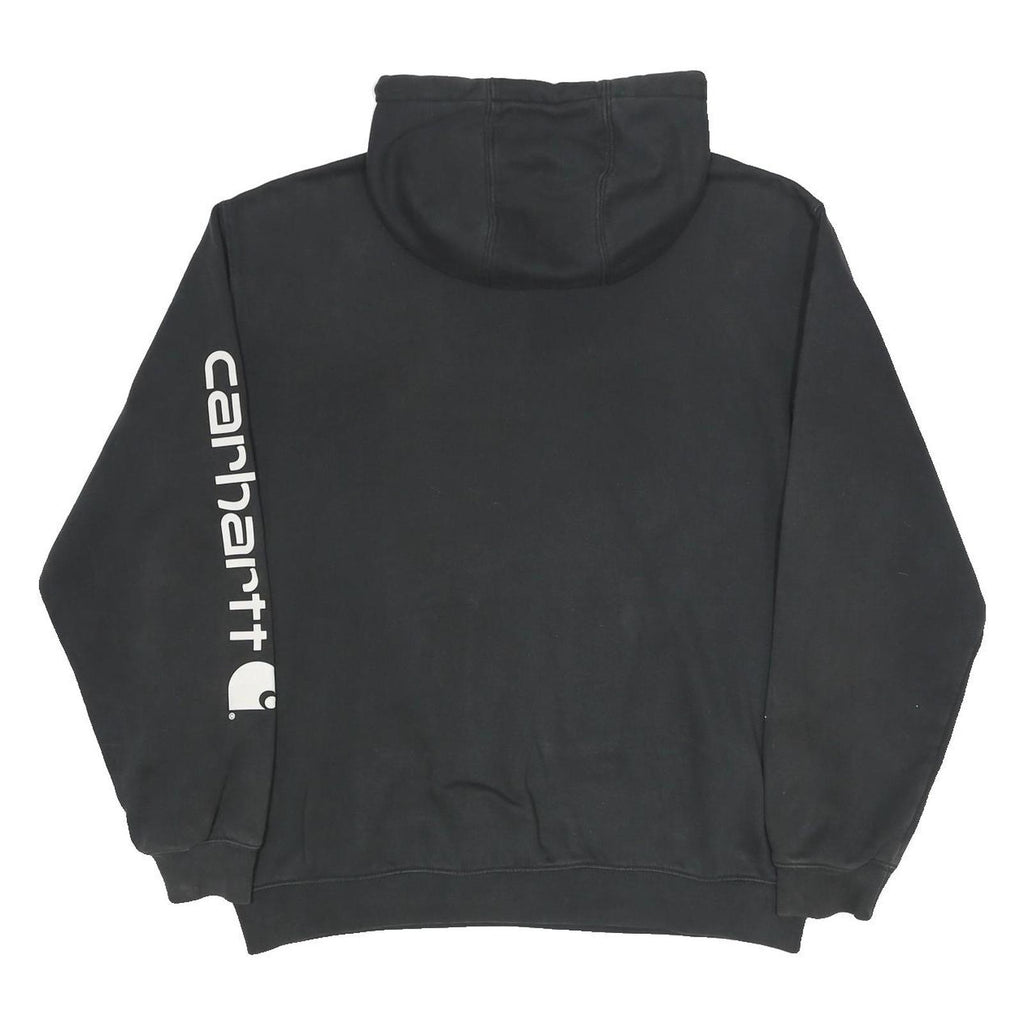 CARHARTT Mens Black Hoodie L Logo Sleeve Print Cotton Blend Pullover