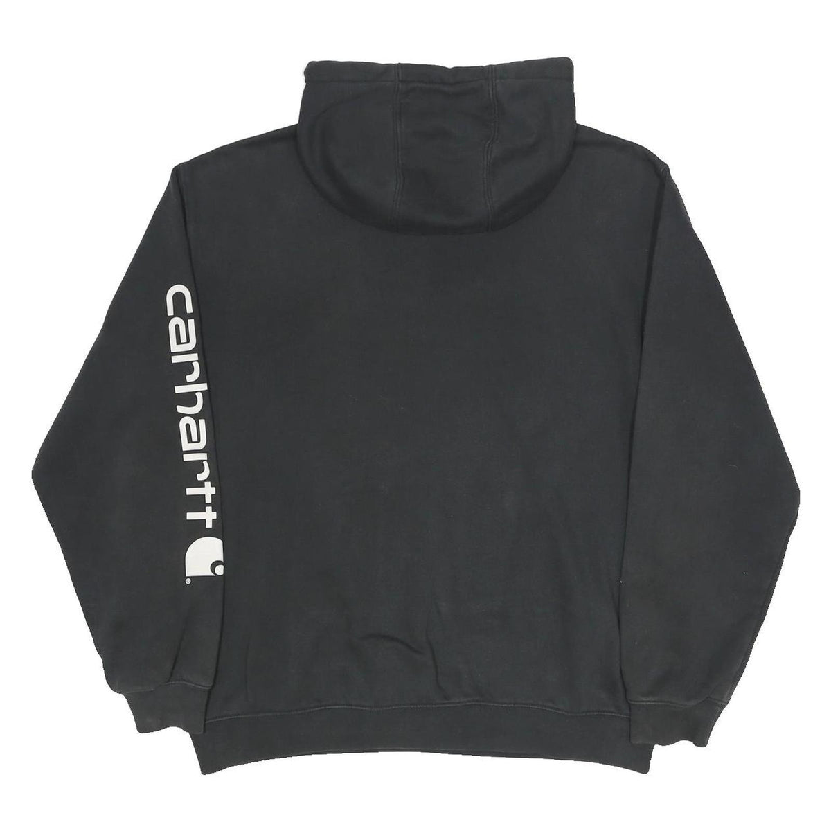 CARHARTT Mens Black Hoodie L Logo Sleeve Print Cotton Blend Pullover