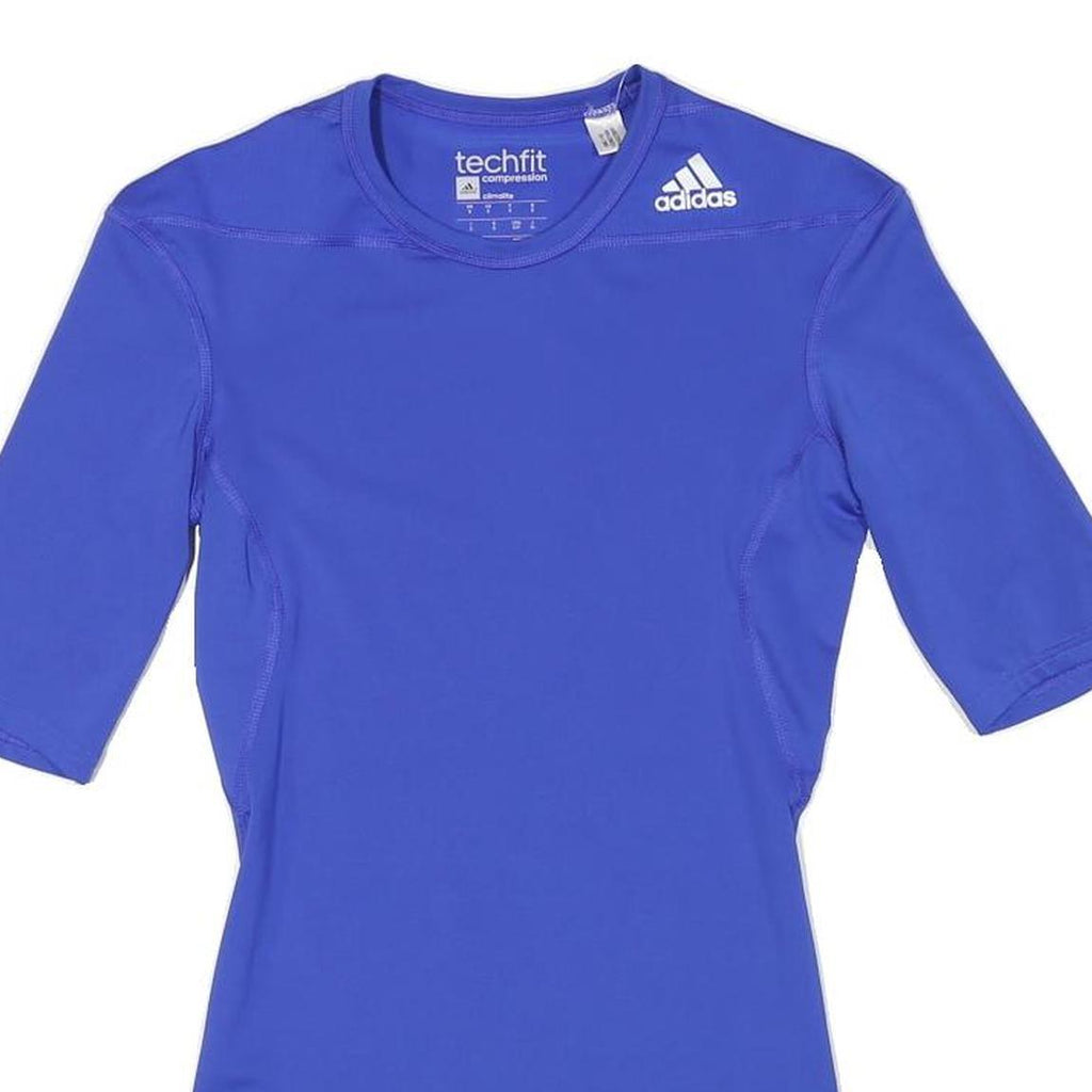 ADIDAS Womens Blue Techfit Compression S Short Sleeve Crew Neck Performance