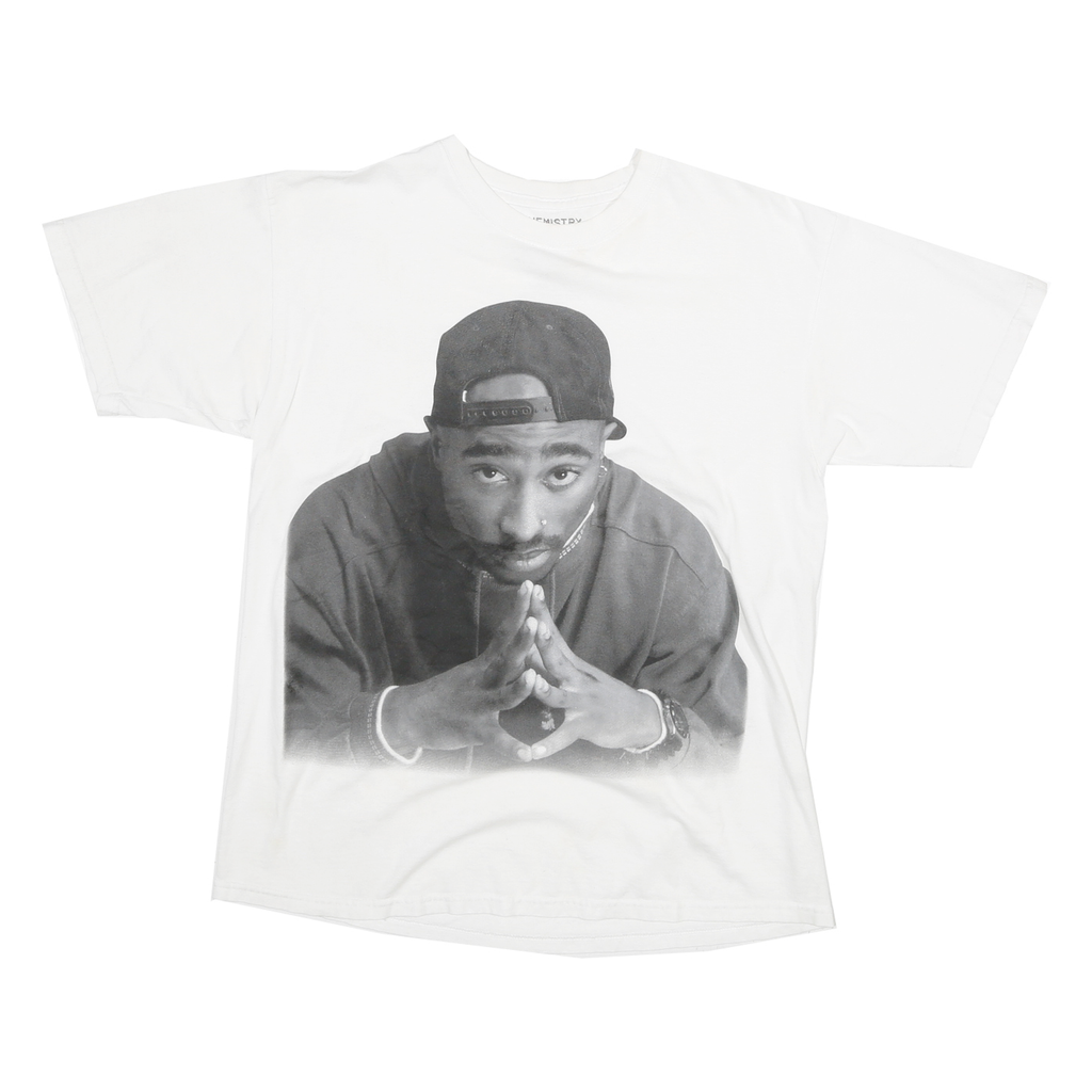 CHEMISTRY Mens White Graphic T-Shirt L Short Sleeve Crew Neck Cotton Print