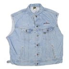LEE Mens Blue Denim Sleeveless Button Jacket XL Cotton Blend BMG Music Logo