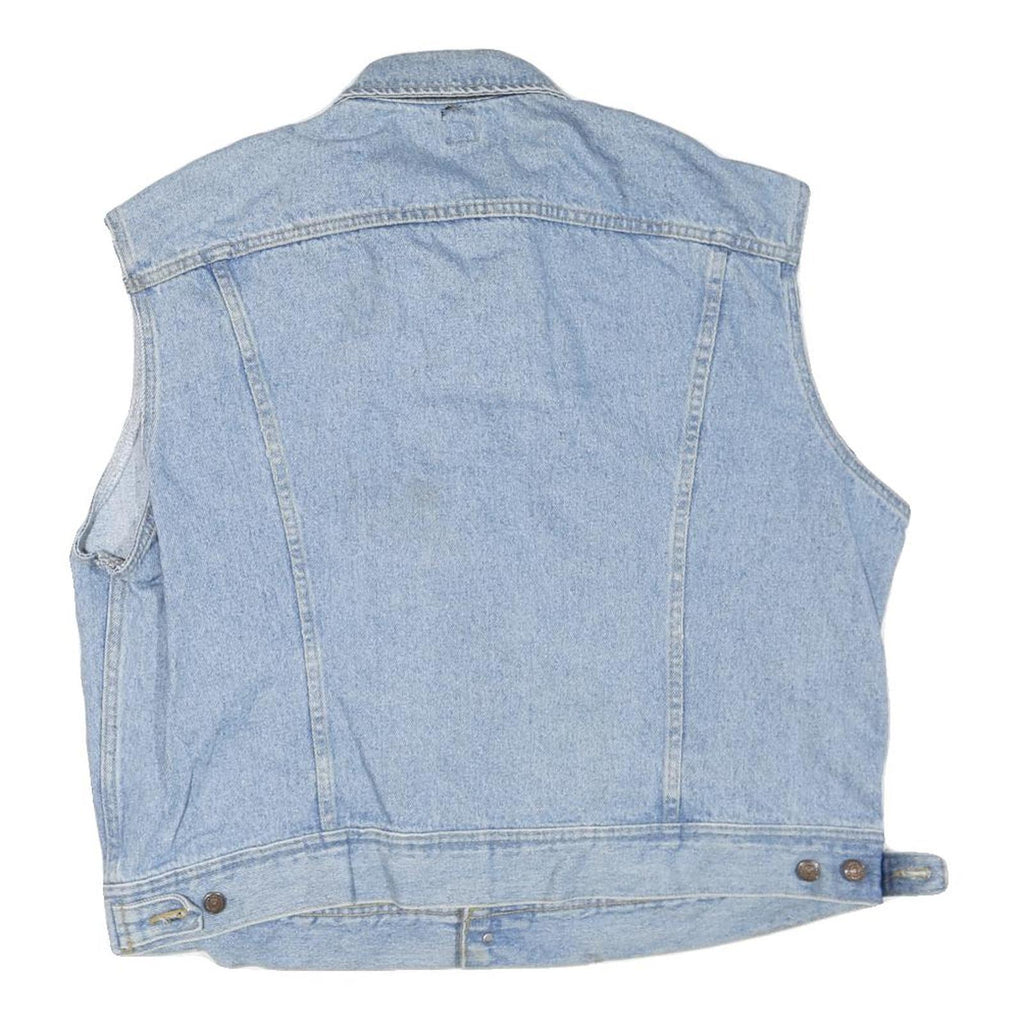 LEE Mens Blue Denim Sleeveless Button Jacket XL Cotton Blend BMG Music Logo