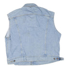 LEE Mens Blue Denim Sleeveless Button Jacket XL Cotton Blend BMG Music Logo