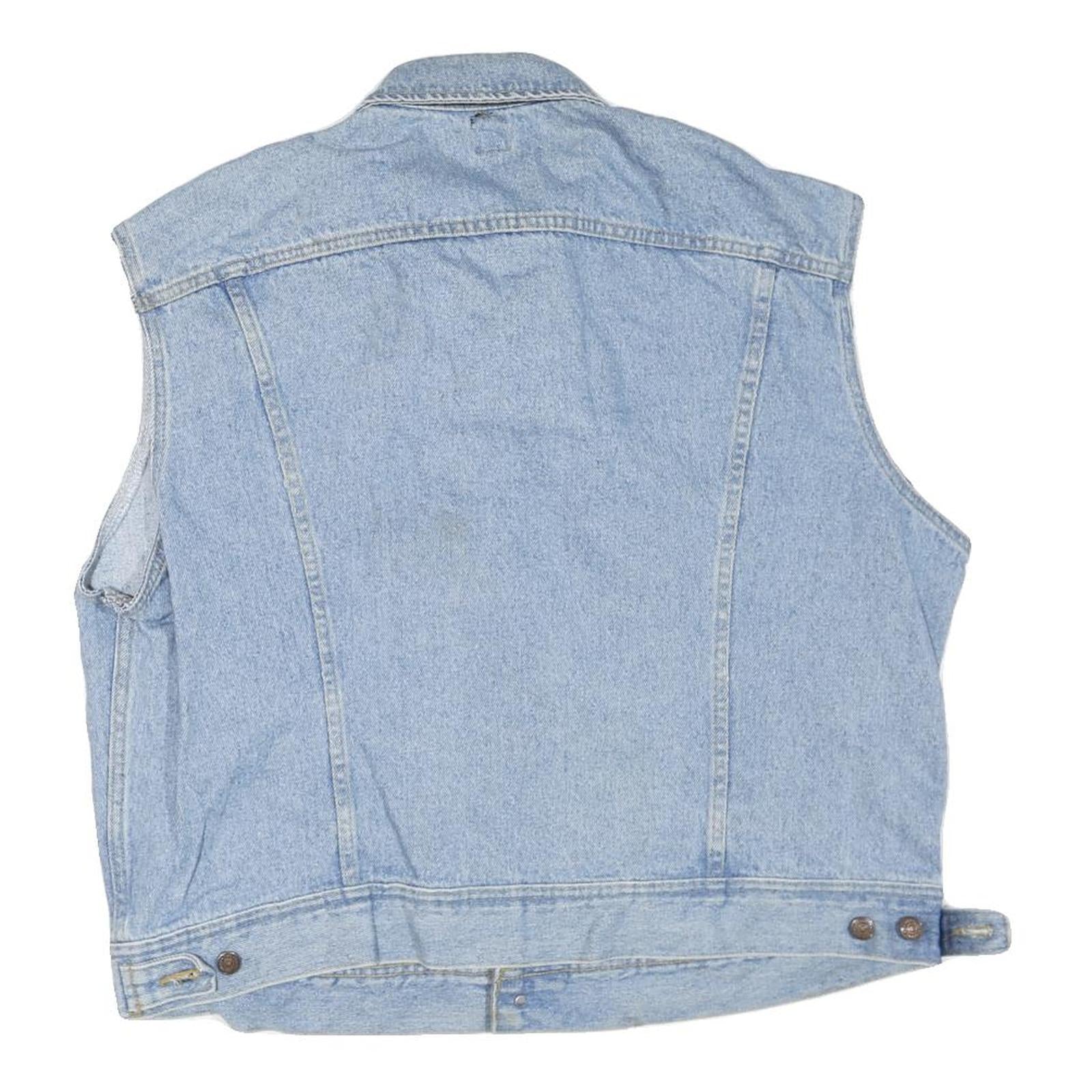 LEE Mens Blue Denim Sleeveless Button Jacket XL Cotton Blend BMG Music Logo