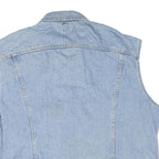 LEE Mens Blue Denim Sleeveless Button Jacket XL Cotton Blend BMG Music Logo