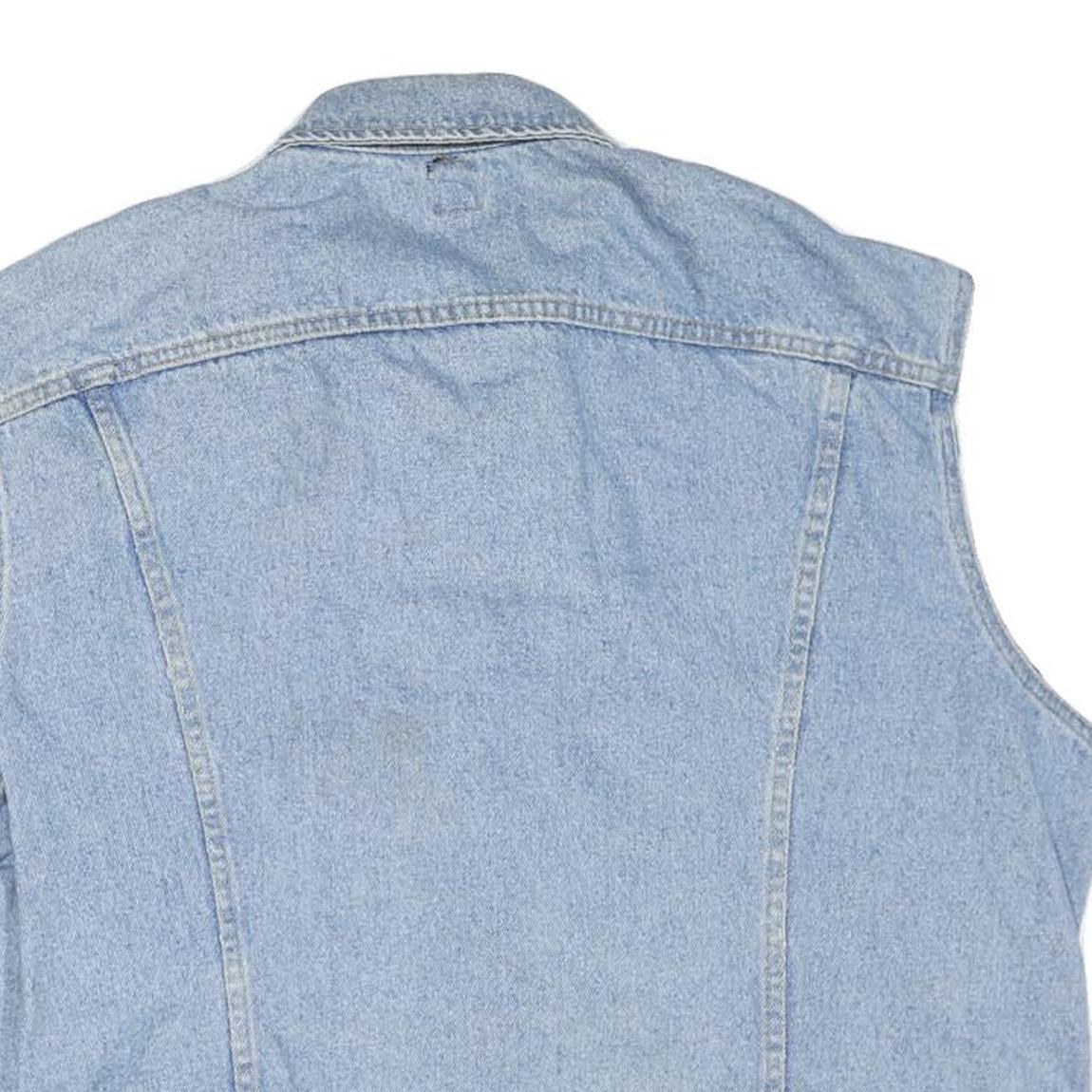 LEE Mens Blue Denim Sleeveless Button Jacket XL Cotton Blend BMG Music Logo