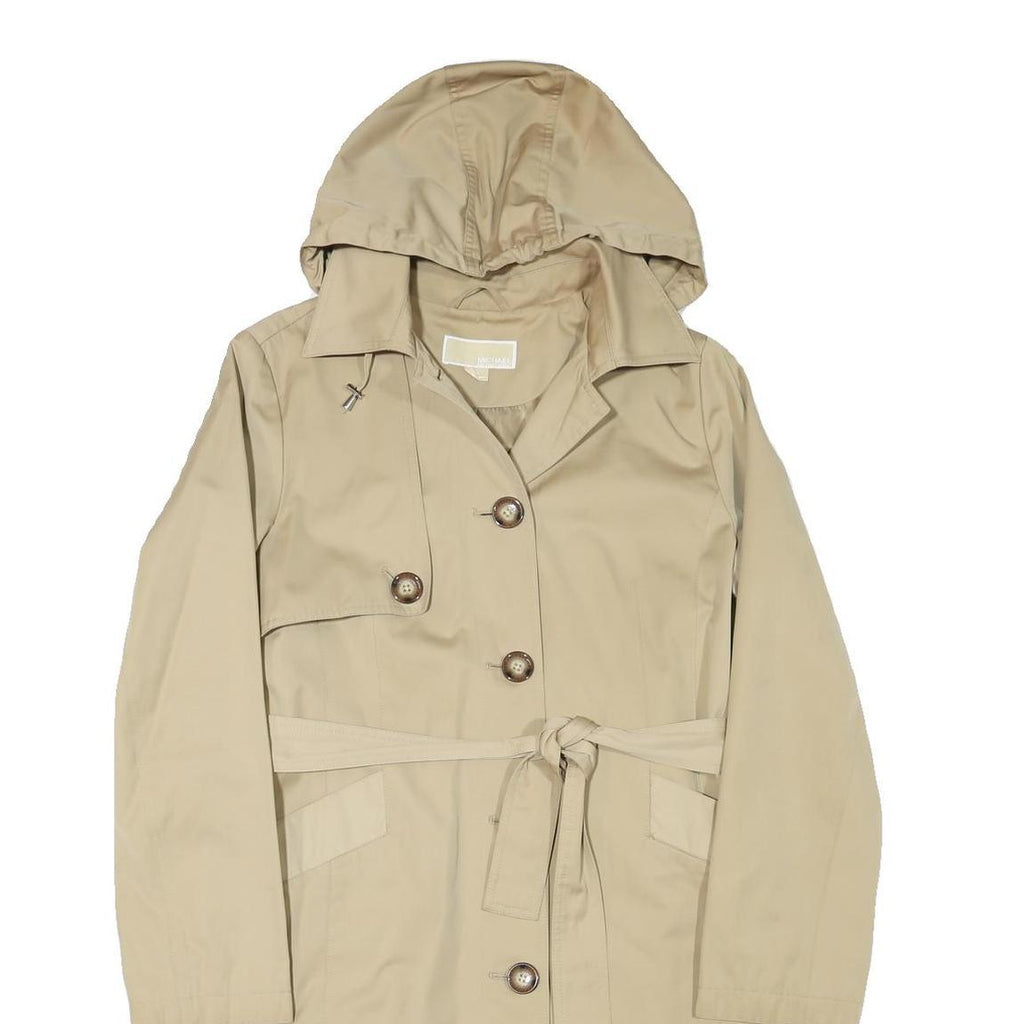 MICHAEL KORS Womens Beige Button Jacket M Polyester Blend Hooded Classic Trench