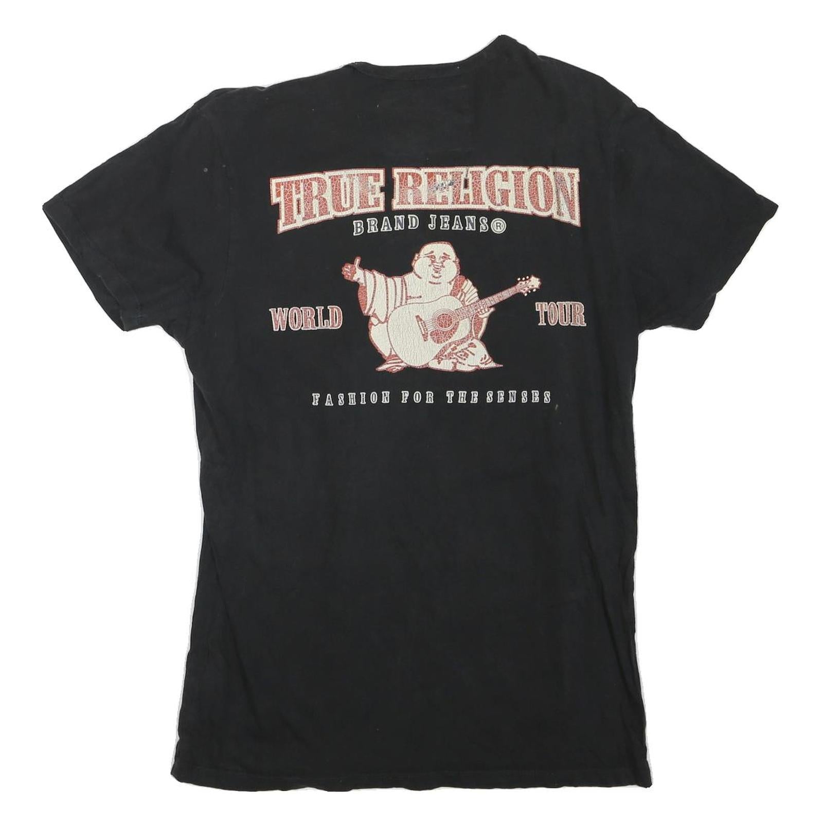 TRUE RELIGION Womens Black Graphic T-Shirt S Short Sleeve Crew Neck Brand Jeans