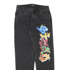 SICKO Womens Relaxed Black Denim Jeans W30 L31 Graffiti Print Cotton Blend Zip