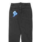 SICKO Womens Relaxed Black Denim Jeans W30 L31 Graffiti Print Cotton Blend Zip