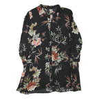 ZARA Womens Black Floral Shirt Long Sleeve Collared M Cotton Blend Lightweight
