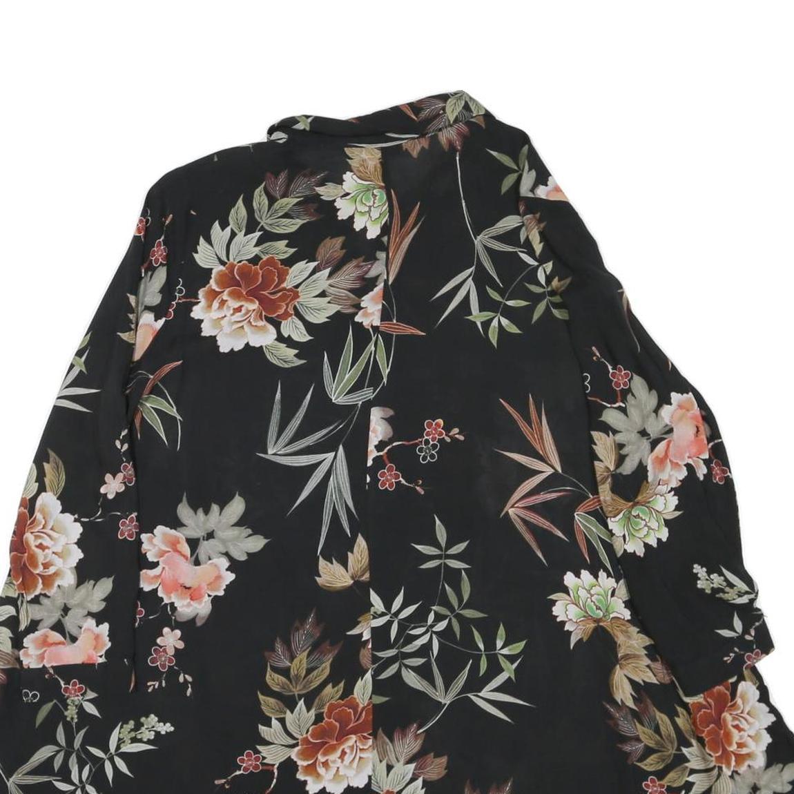 ZARA Womens Black Floral Shirt Long Sleeve Collared M Cotton Blend Lightweight