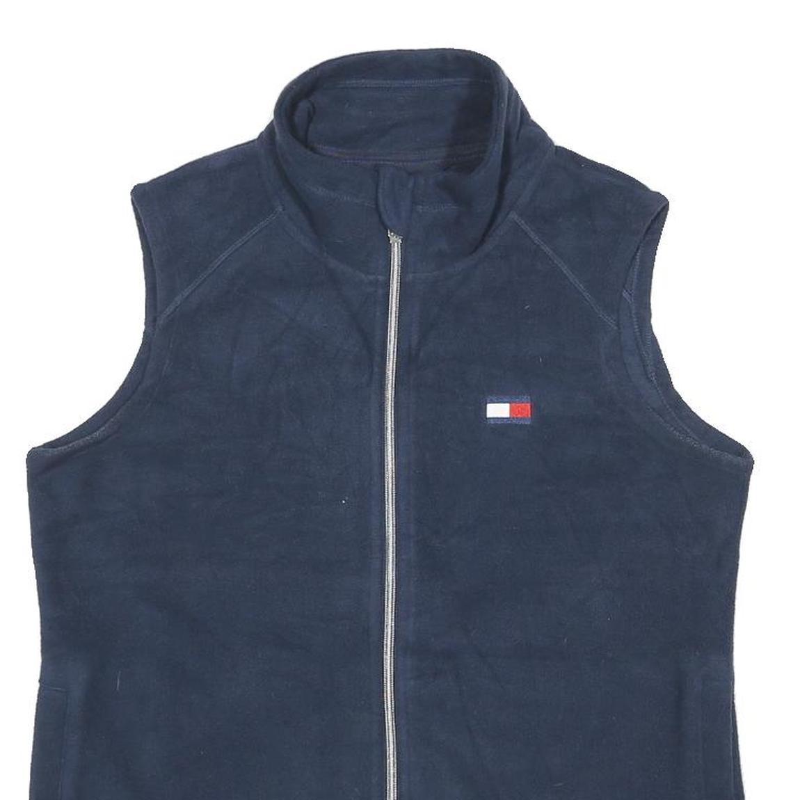 TOMMY HILFIGER Mens Navy Blue Sleeveless Jacket S Polyester Plain Zip Casual