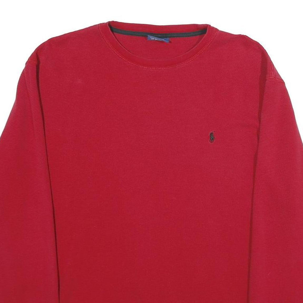 POLO RALPH LAUREN Mens Red Jumper Plain Crew Neck Basic Knit XL Classic Logo