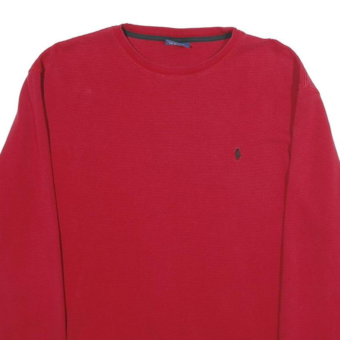 POLO RALPH LAUREN Mens Red Jumper Plain Crew Neck Basic Knit XL Classic Logo