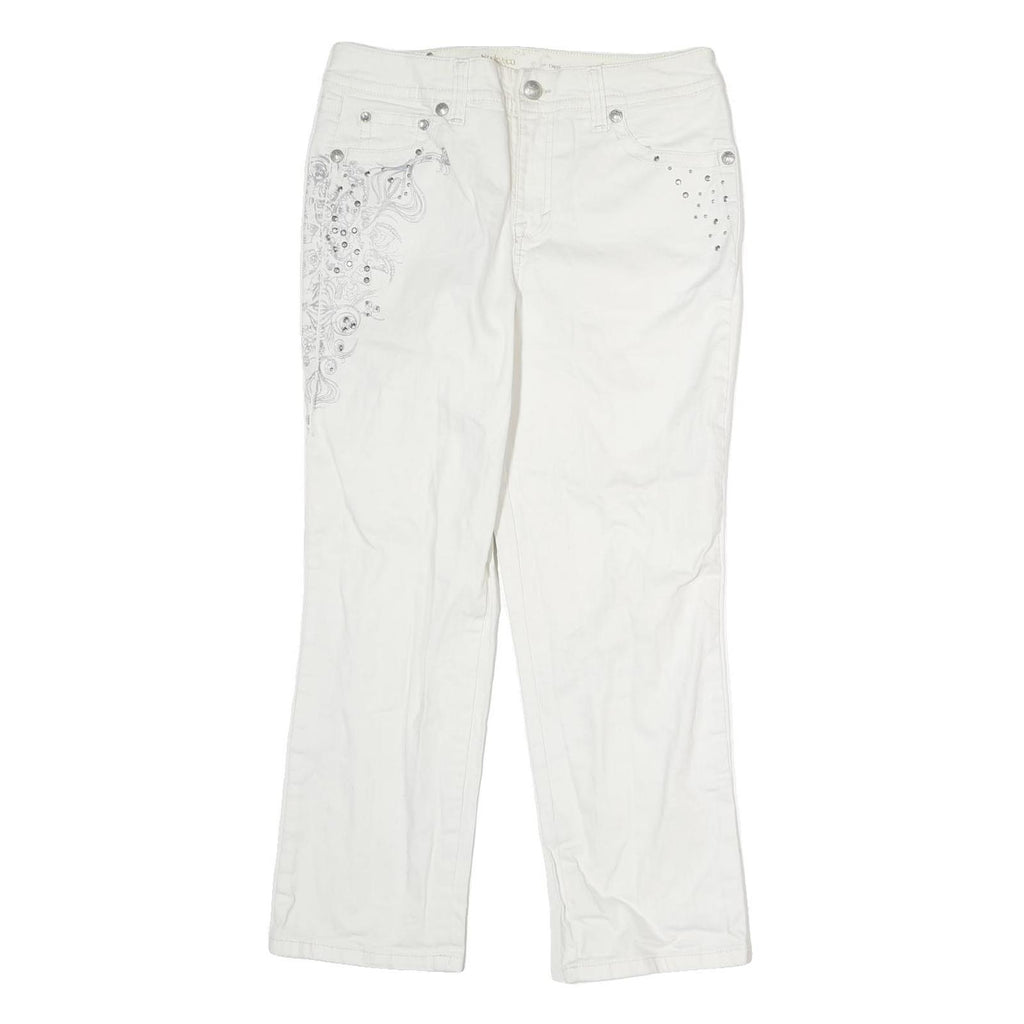 STYLE & CO Womens Regular Fit White Cotton Jeans W30 L25 Embroidered Pocket