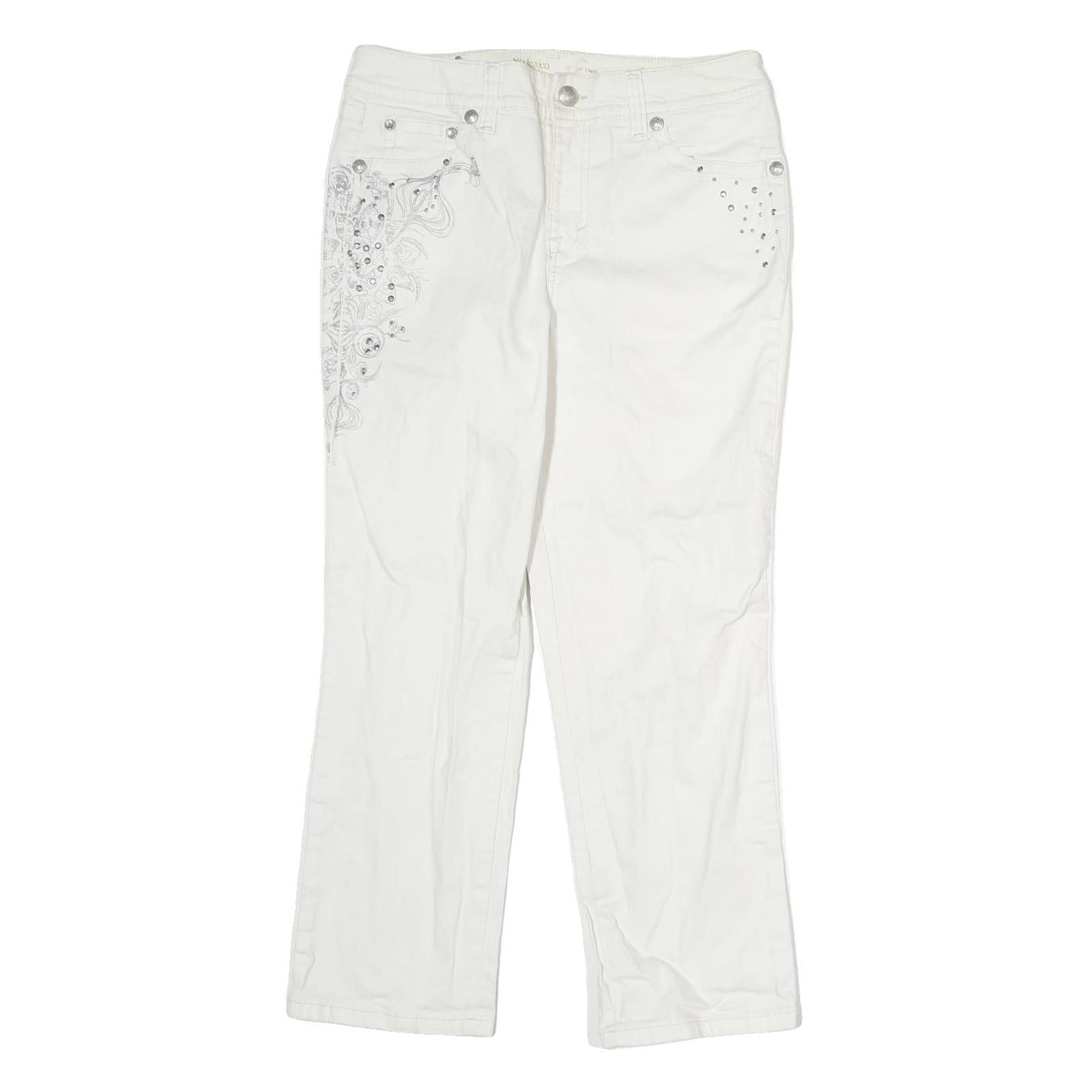 STYLE & CO Womens Regular Fit White Cotton Jeans W30 L25 Embroidered Pocket