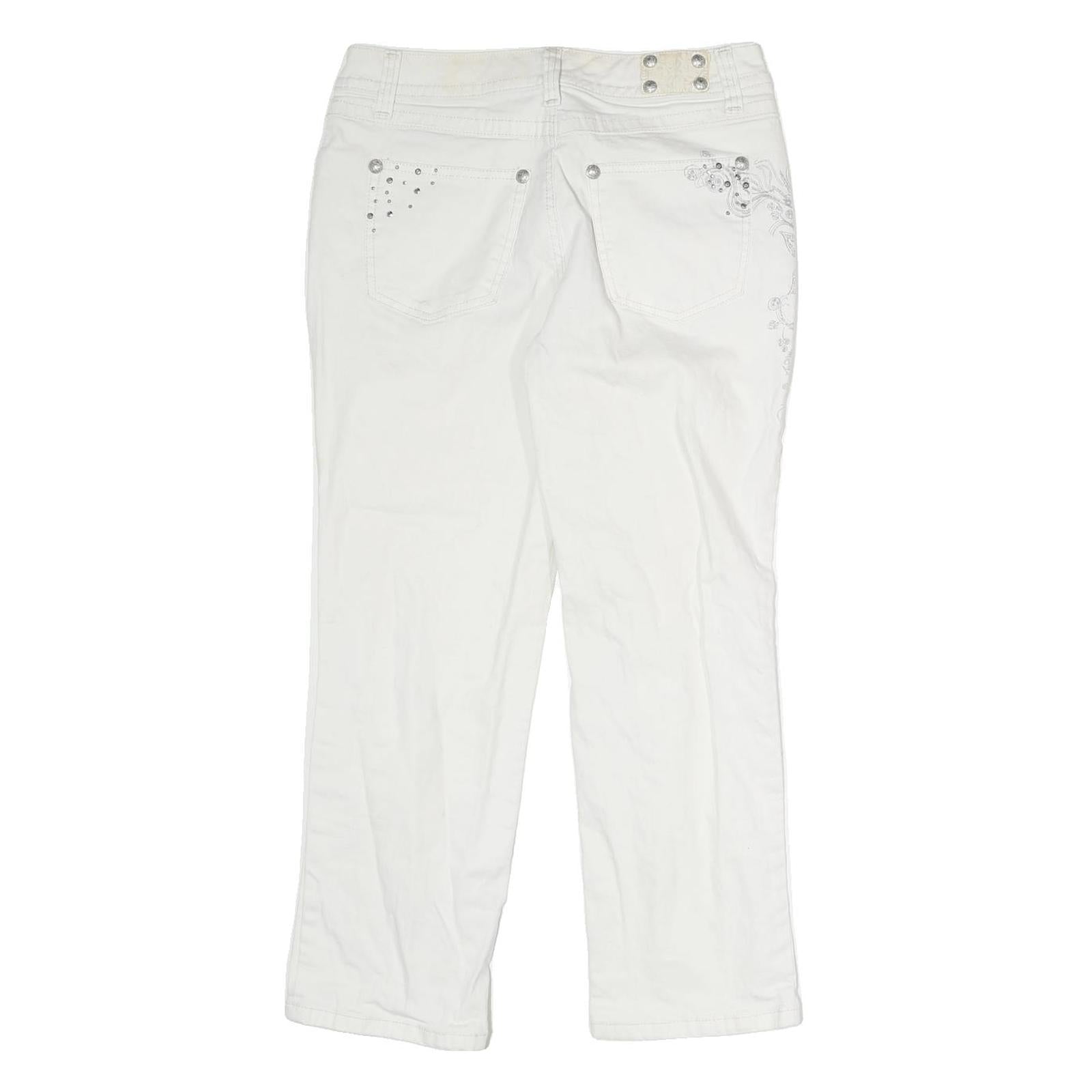 STYLE & CO Womens Regular Fit White Cotton Jeans W30 L25 Embroidered Pocket