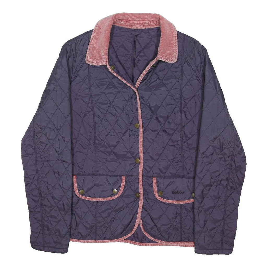 BARBOUR Womens Blue & Pink Quilted Jacket UK 14 Polyester Blend Button Closure