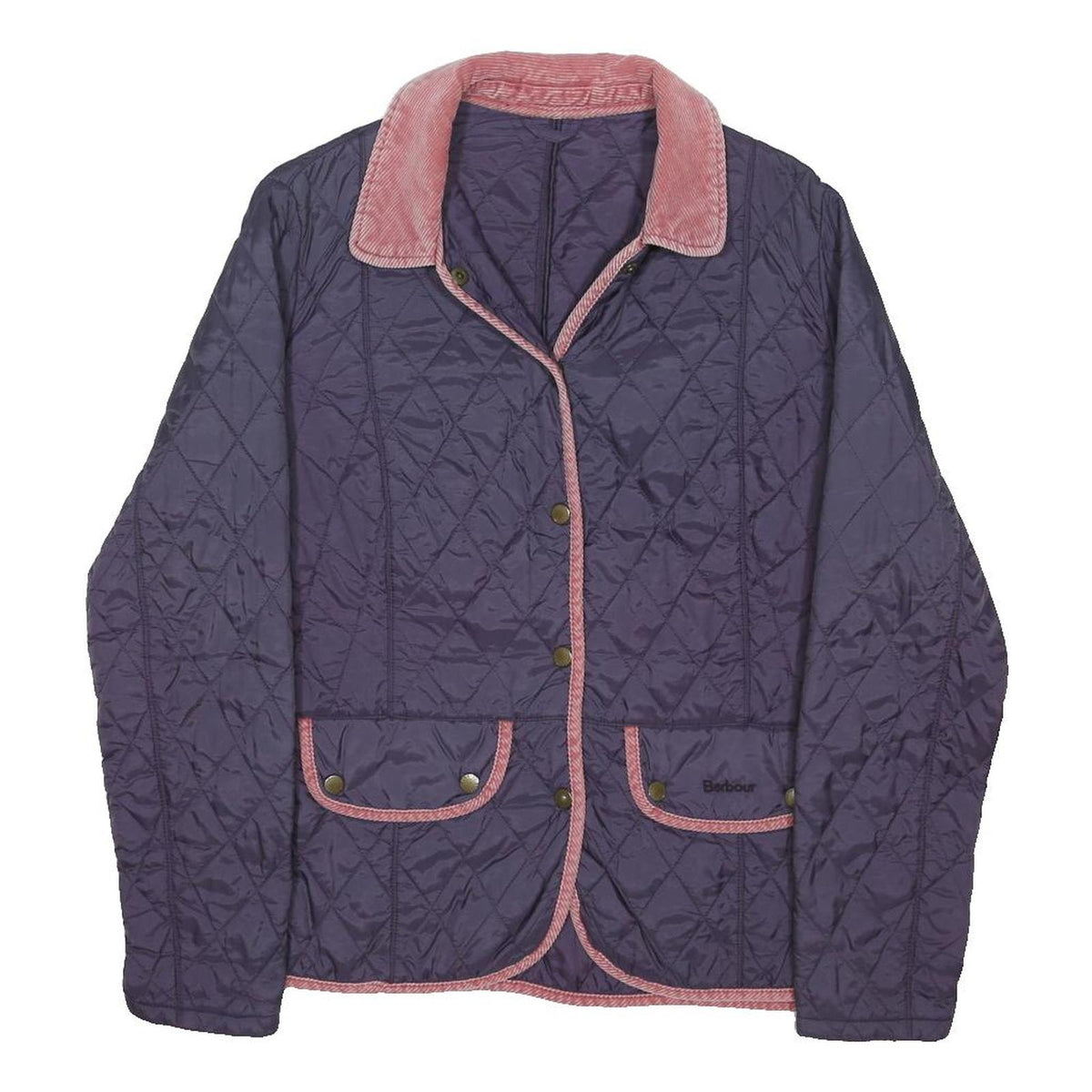 BARBOUR Womens Blue & Pink Quilted Jacket UK 14 Polyester Blend Button Closure