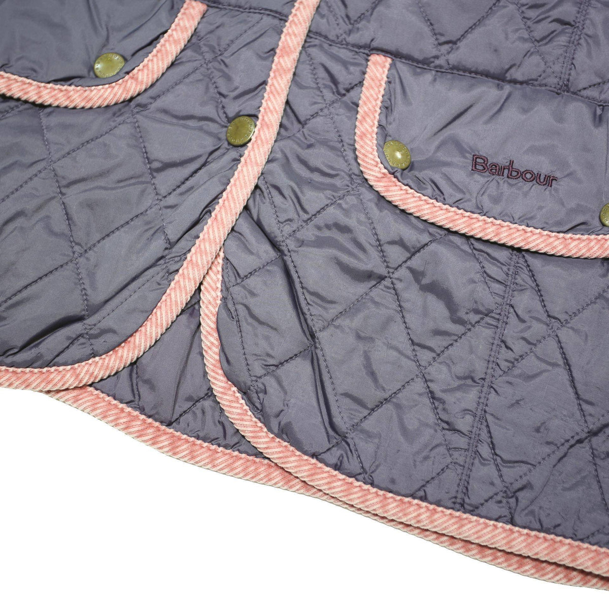 BARBOUR Womens Blue & Pink Quilted Jacket UK 14 Polyester Blend Button Closure