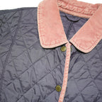 BARBOUR Womens Blue & Pink Quilted Jacket UK 14 Polyester Blend Button Closure