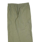 GREENVILLAGE Mens Cotton Blend Green Relaxed Cargo Trousers W34 L32 Drawstring