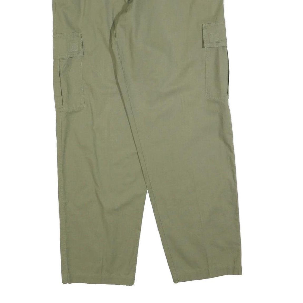 GREENVILLAGE Mens Cotton Blend Green Relaxed Cargo Trousers W34 L32 Drawstring