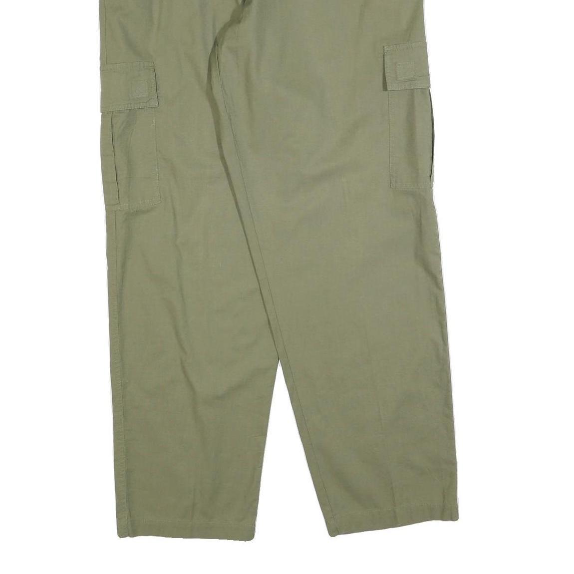 GREENVILLAGE Mens Cotton Blend Green Relaxed Cargo Trousers W34 L32 Drawstring