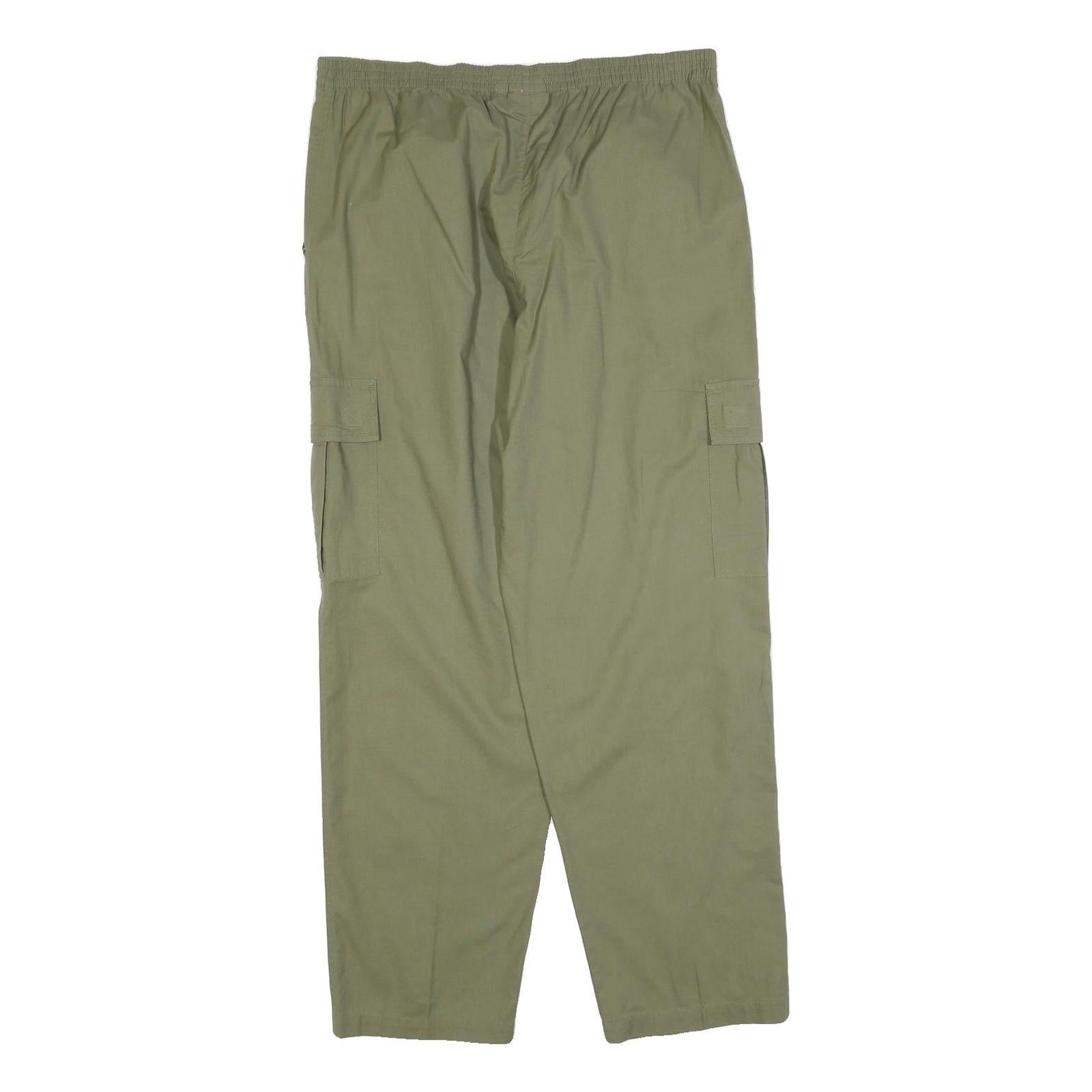 GREENVILLAGE Mens Cotton Blend Green Relaxed Cargo Trousers W34 L32 Drawstring