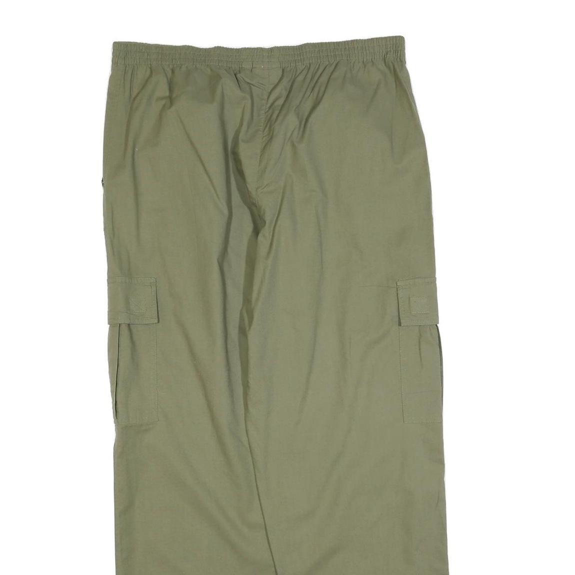 GREENVILLAGE Mens Cotton Blend Green Relaxed Cargo Trousers W34 L32 Drawstring